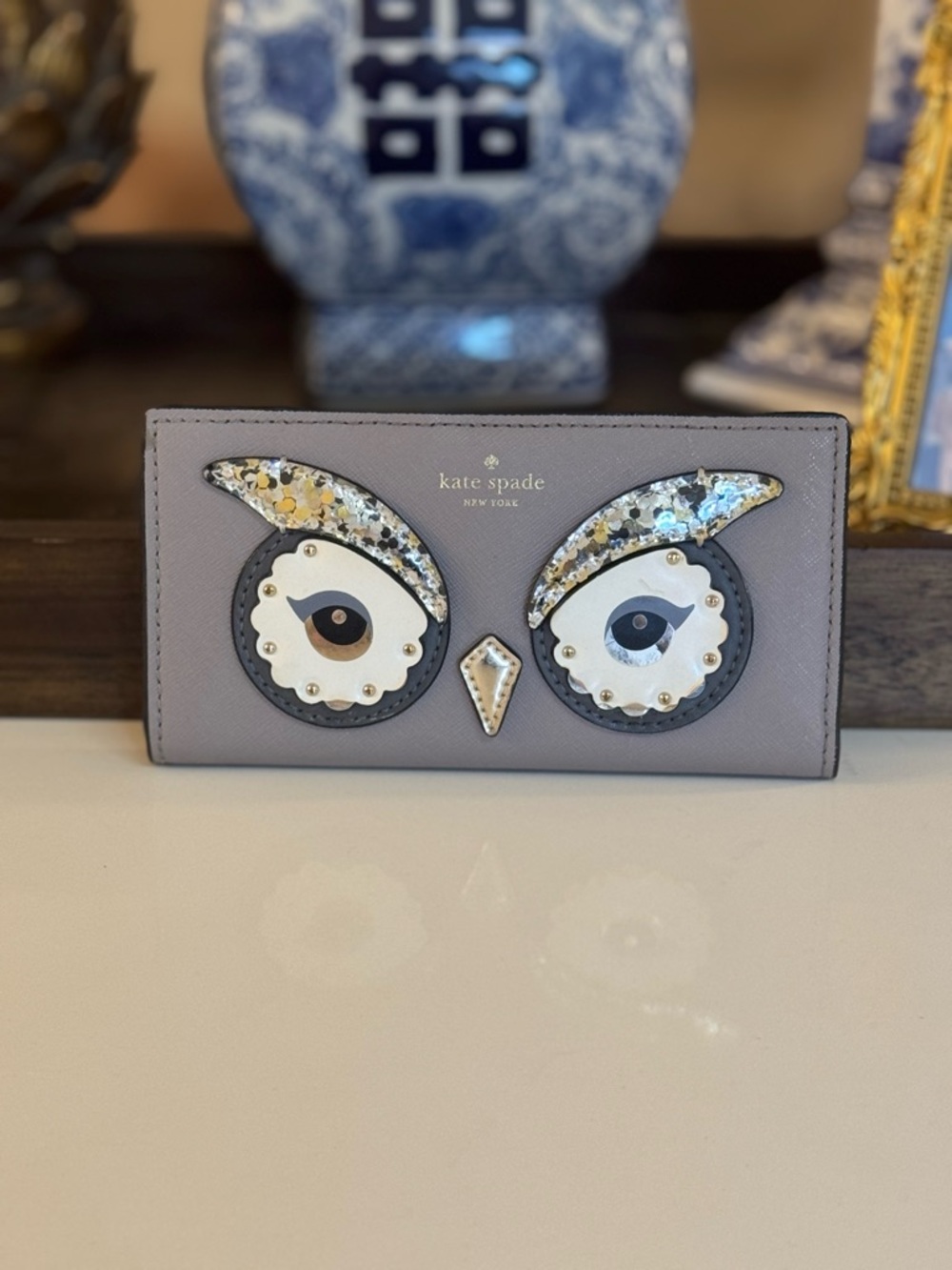 🩶 KATE SPADE OWL STACEY SAFFIANO LEATHER WALLET!